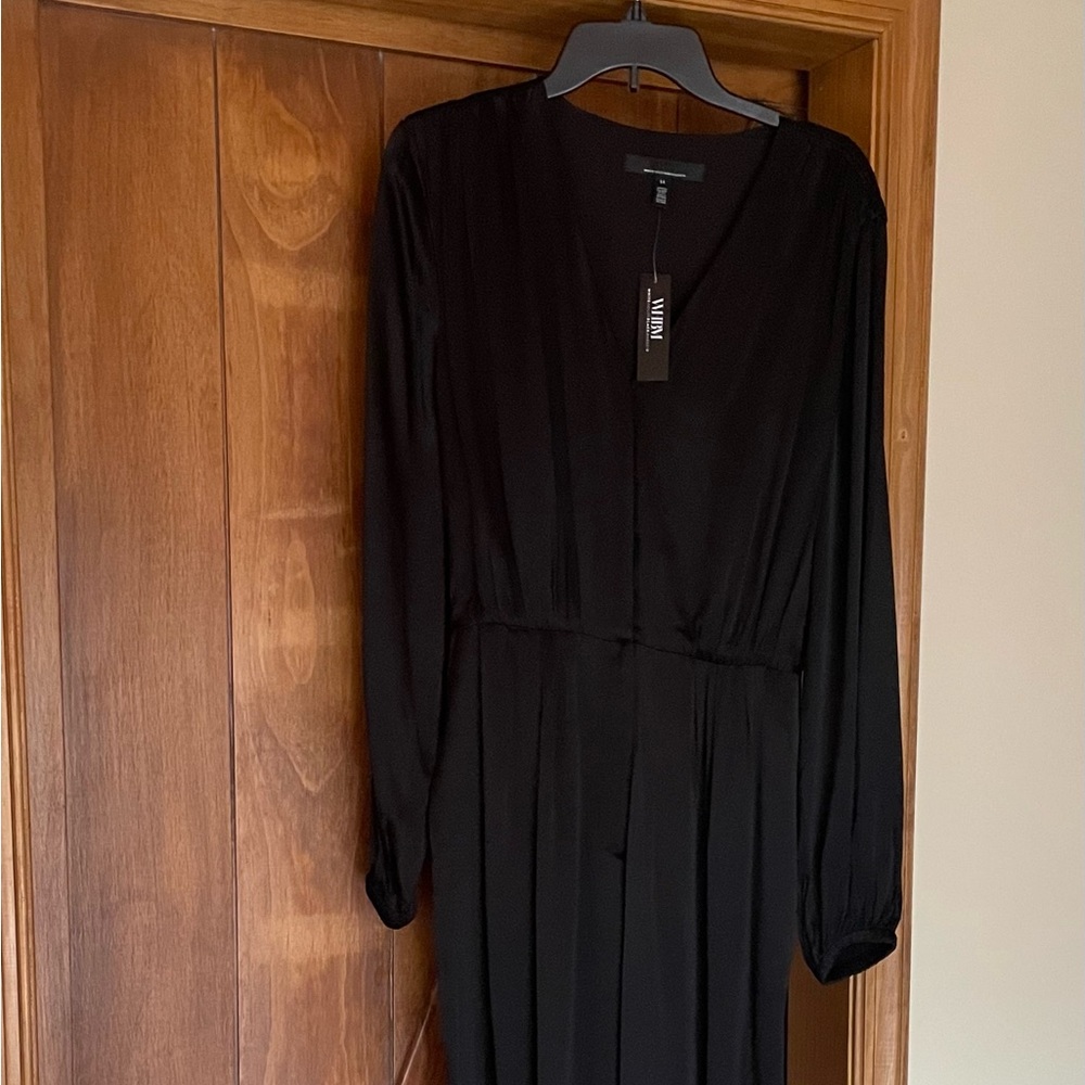 White House Black Market Long Sleeve Black Satin Jumpsuit-NWT never worn.